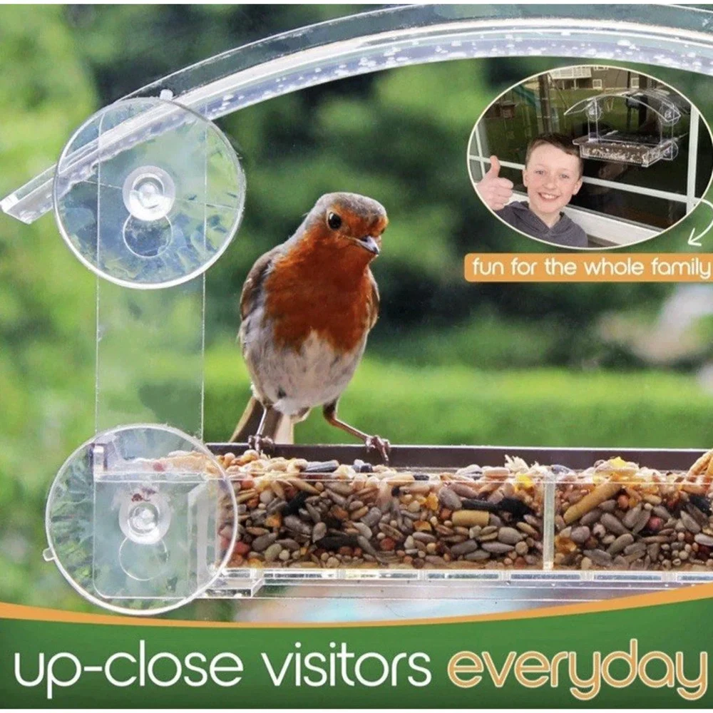HomeBird Window Bird Feeder NEW Clear Acrylic with Strong Suction Cups